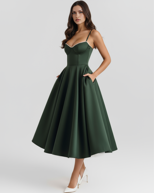 Vestido Selene Verde bosque con tul WESS