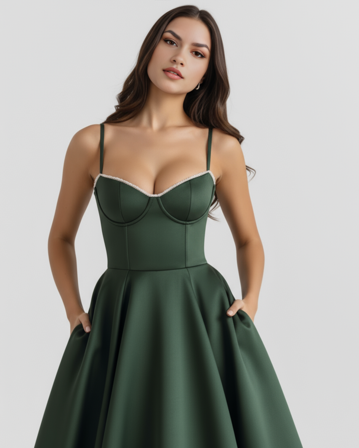 Vestido Selene Verde bosque con tul WESS