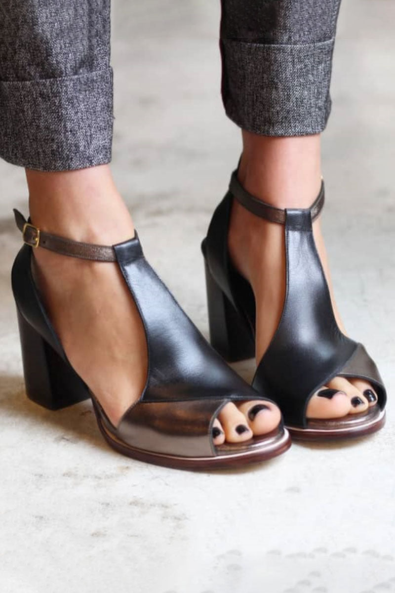 Sandalias Negras Tacón Alto Patchwork WESS