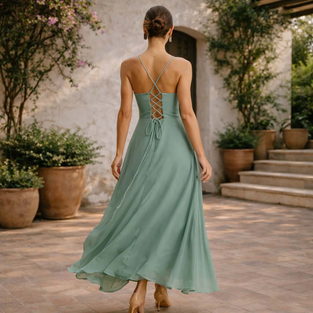 Vestido Celeste Elegancia Fluida WESS