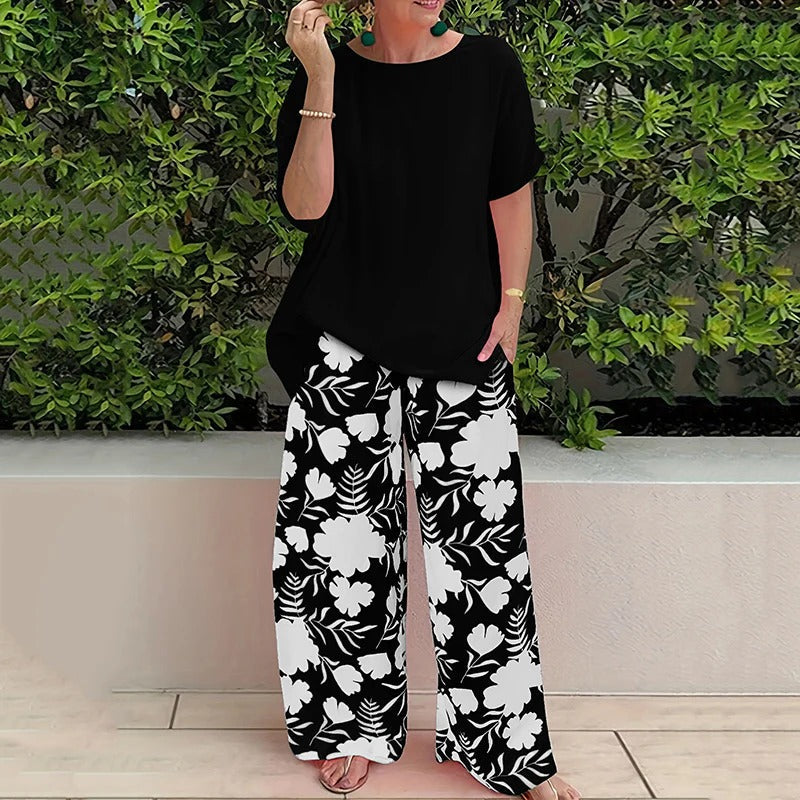 Conjunto de 2 piezas | Top de viscosa + pantalón floral WESS