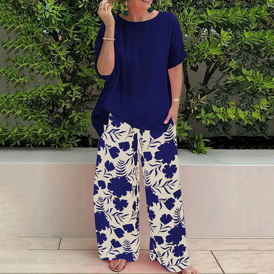 Conjunto de 2 piezas | Top de viscosa + pantalón floral WESS
