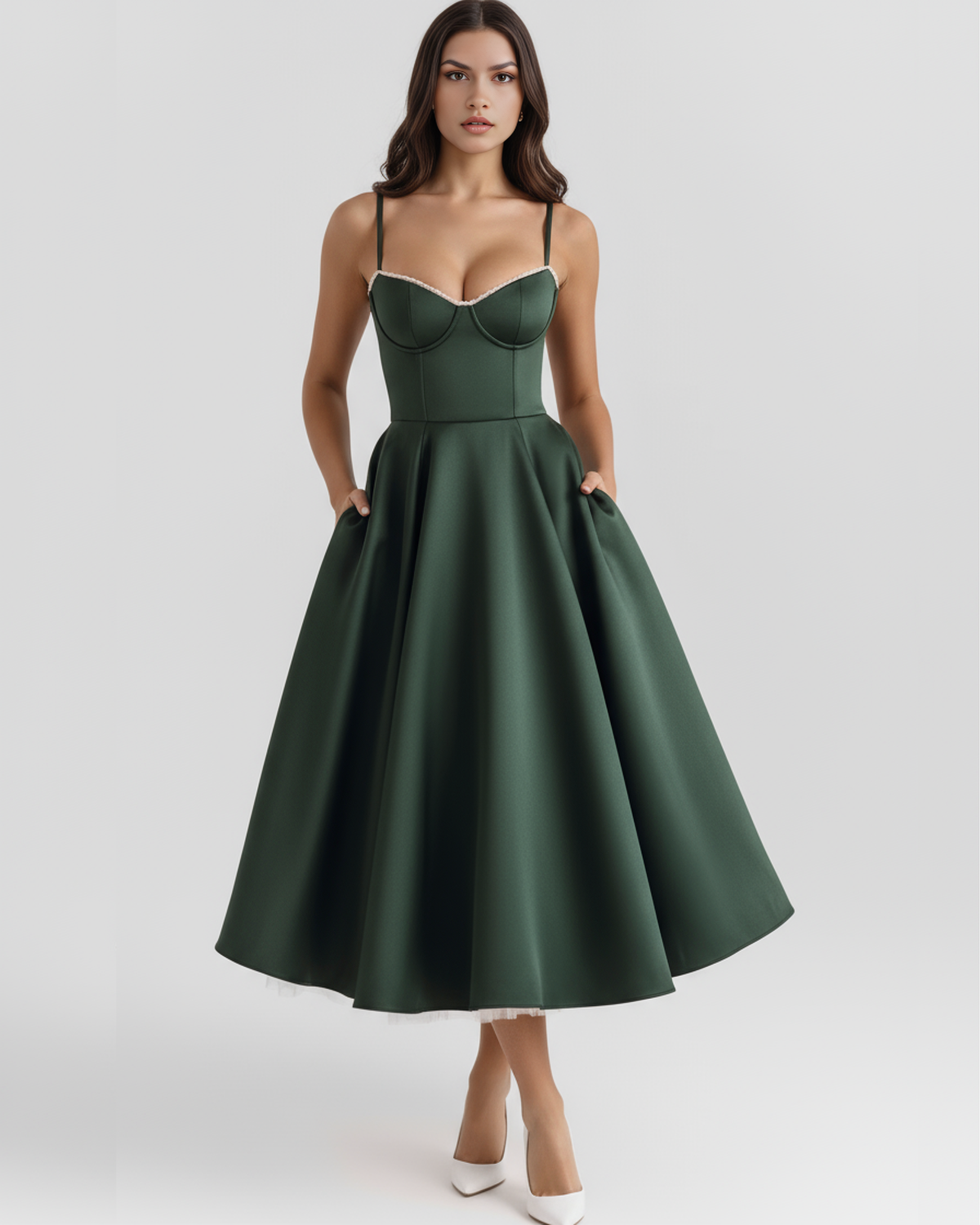 Vestido Selene Verde bosque con tul WESS