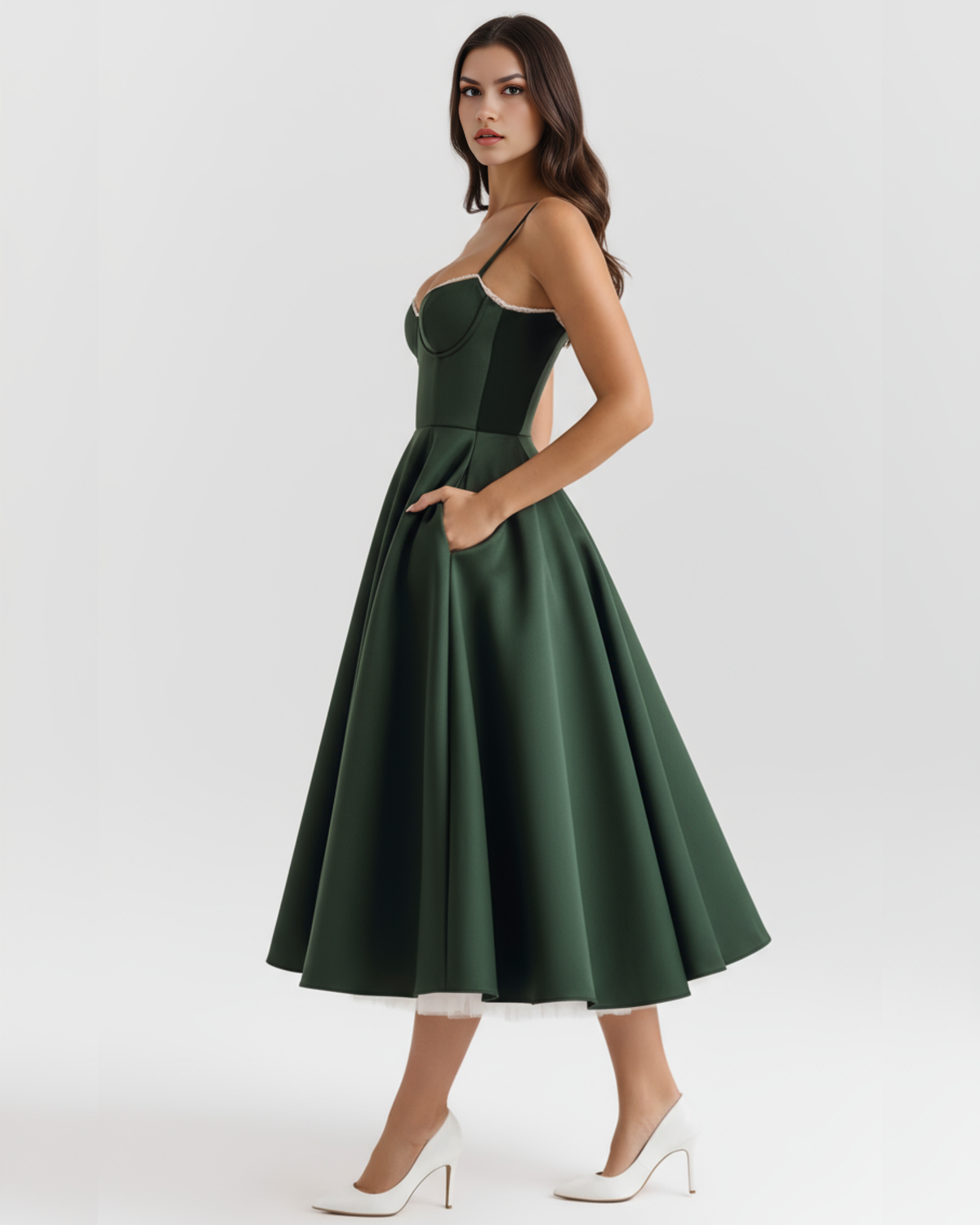 Vestido Selene Verde bosque con tul WESS