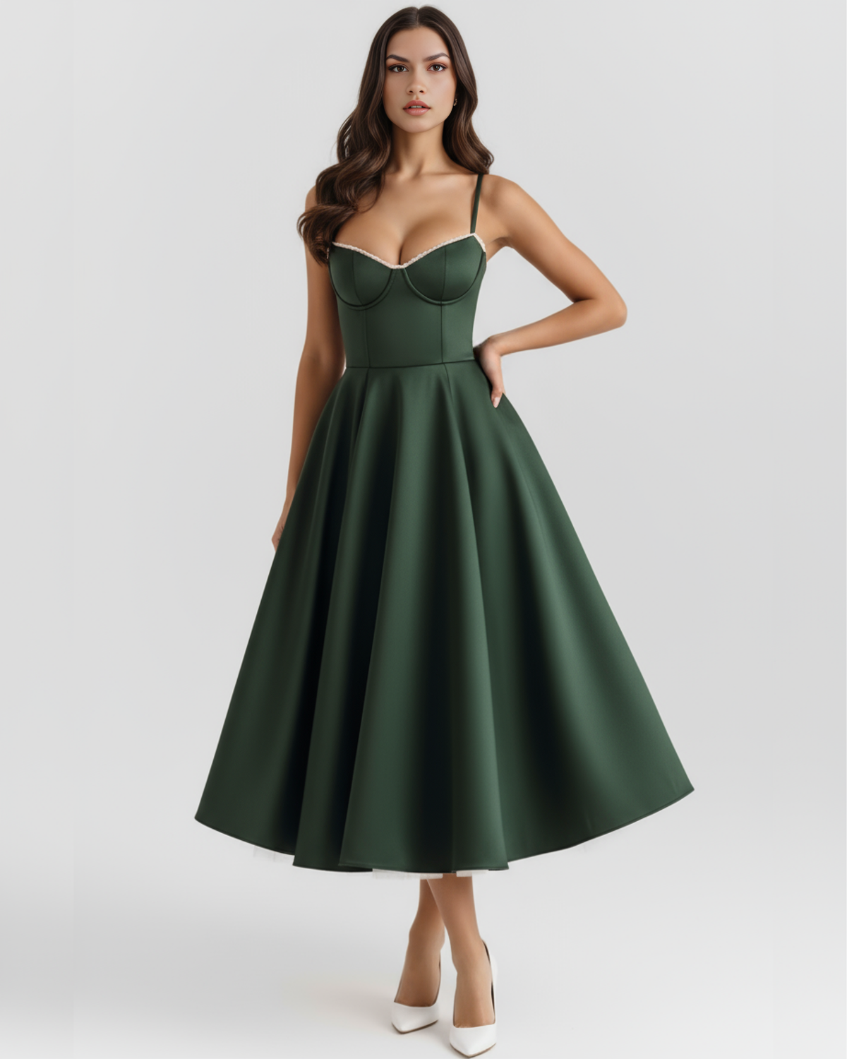 Vestido Selene Verde bosque con tul WESS