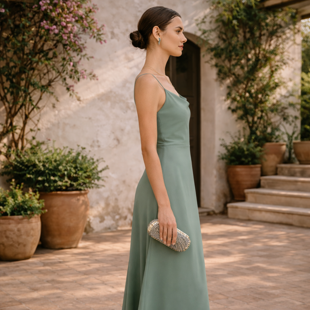 Vestido Celeste Elegancia Fluida WESS