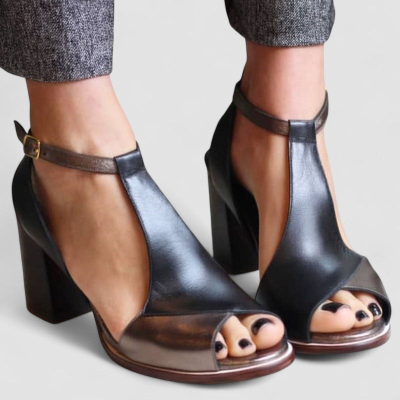 Sandalias Negras Tacón Alto Patchwork WESS