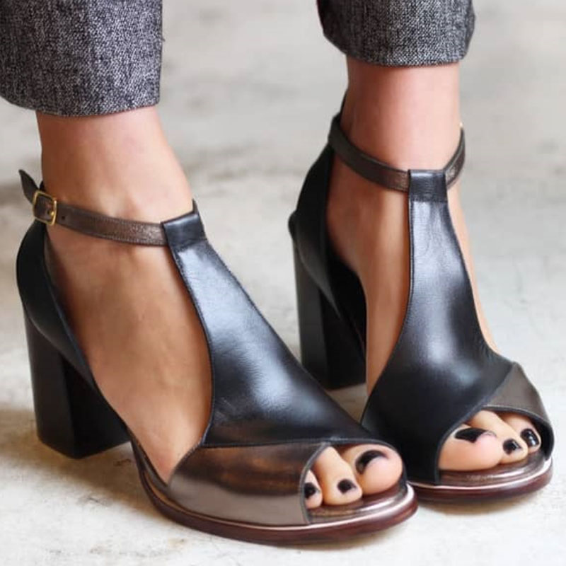 Sandalias Negras Tacón Alto Patchwork WESS