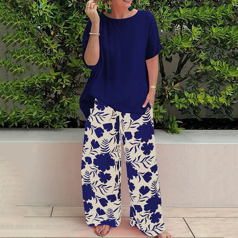 Conjunto de 2 piezas | Top de viscosa + pantalón floral WESS