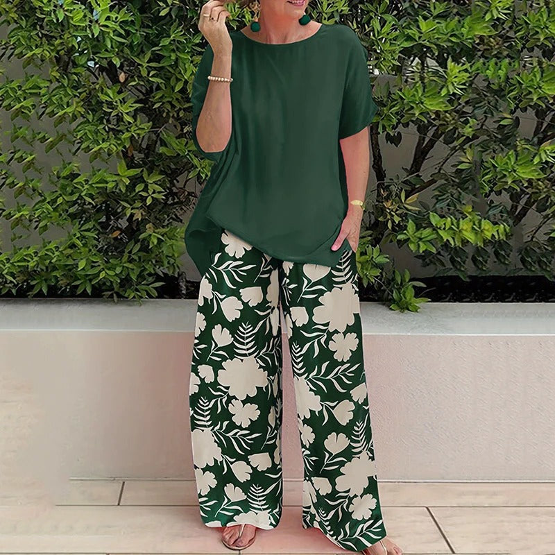 Conjunto de 2 piezas | Top de viscosa + pantalón floral WESS