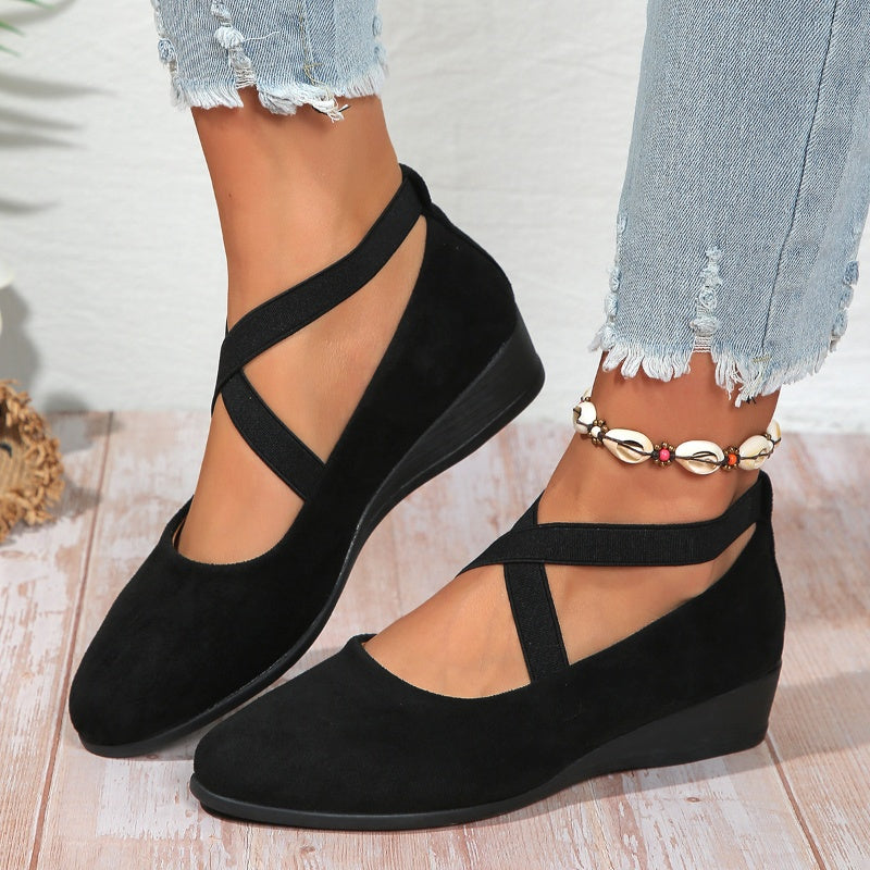 Petra - Elegantes Zapatos de Cuña Baja Con Tira Elástica