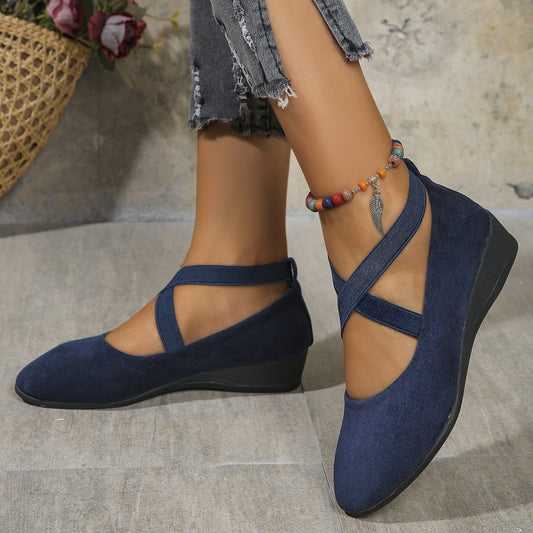 Petra - Elegantes Zapatos de Cuña Baja Con Tira Elástica