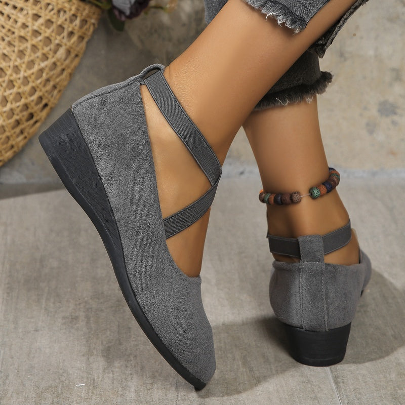 Petra - Elegantes Zapatos de Cuña Baja Con Tira Elástica