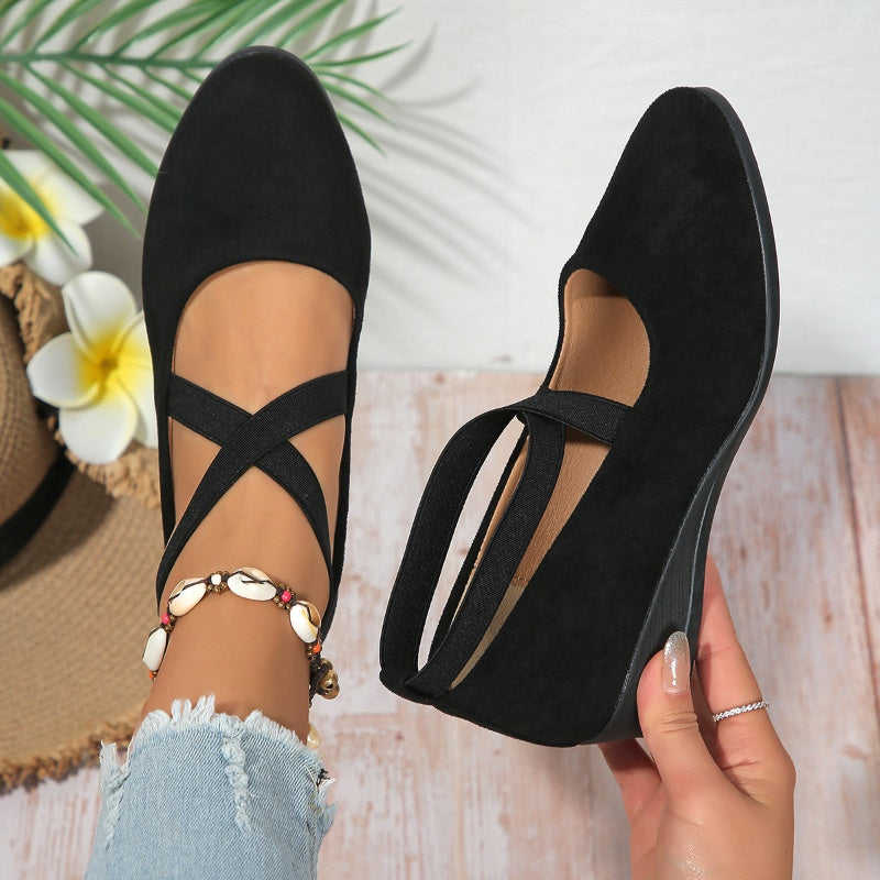 Petra - Elegantes Zapatos de Cuña Baja Con Tira Elástica